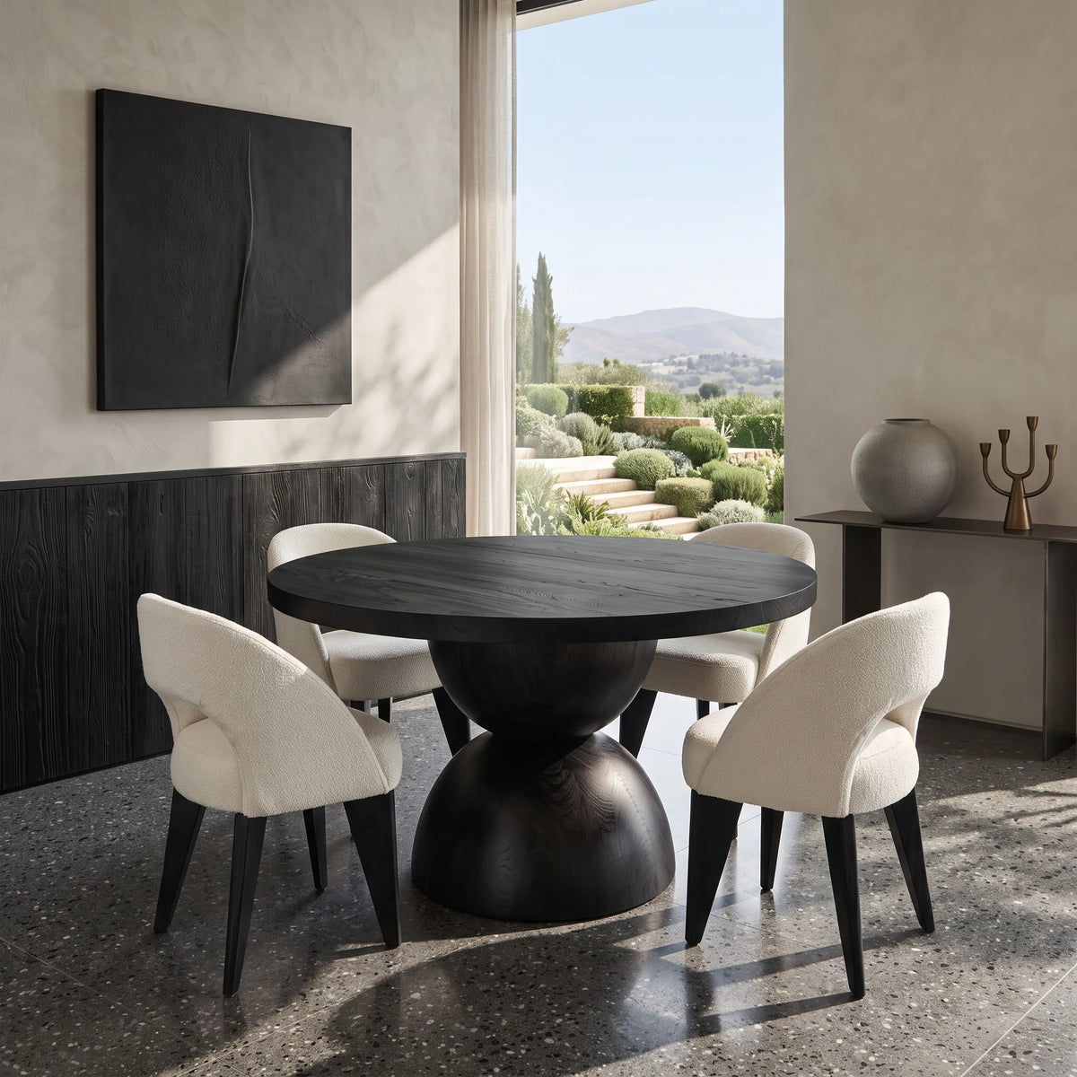 Contemporary Faceted Base Round Dining Table For Dining Room