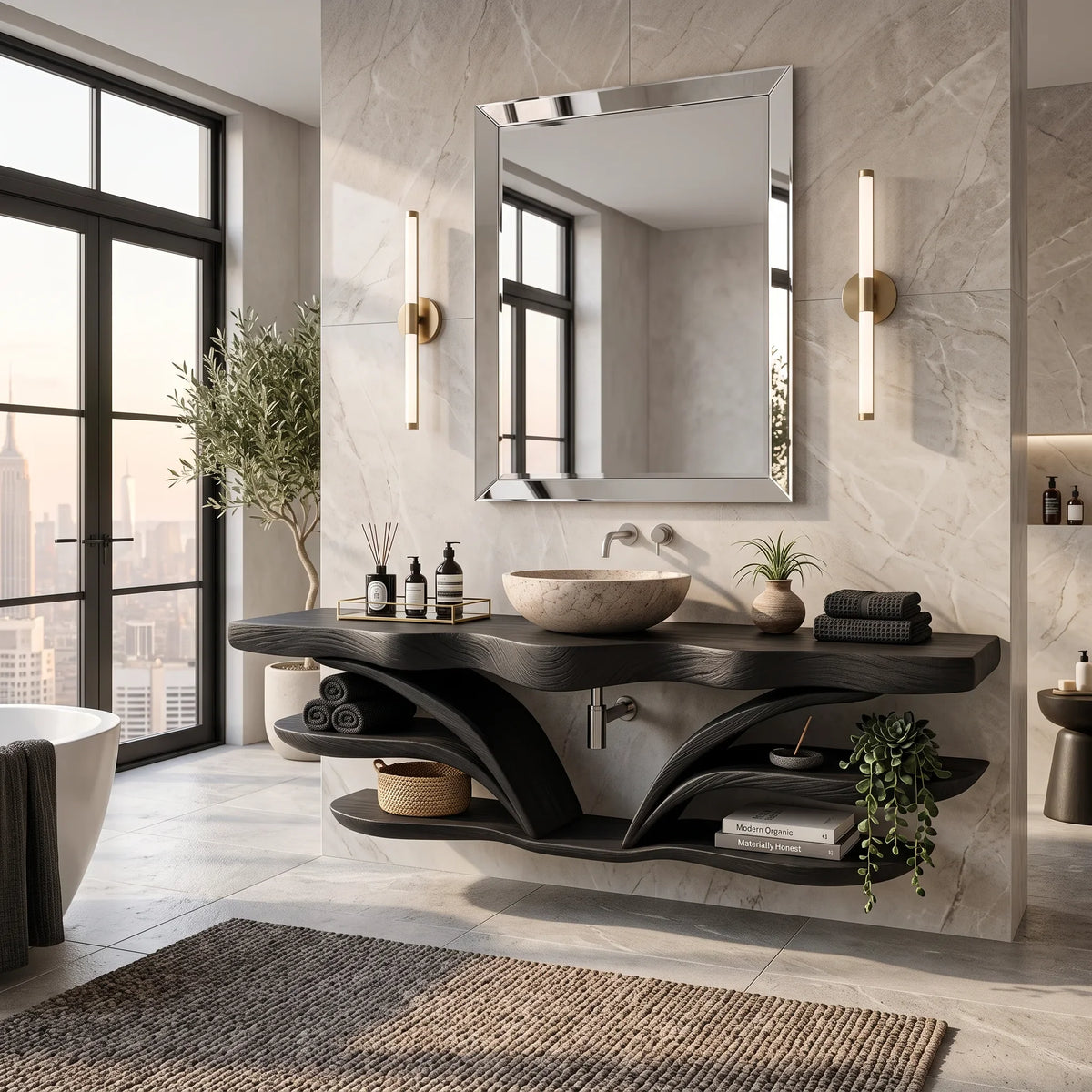 Architectural Wall Mounted Bathroom Vanity Open Shelves For Spa Bathroom