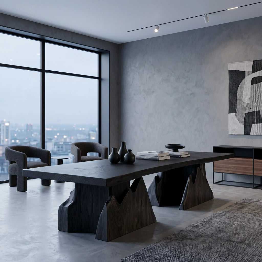 Modern Natural Wood Dining Table Geometric Pedestal For Dining Room
