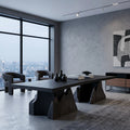Modern Natural Wood Dining Table Geometric Pedestal For Dining Room