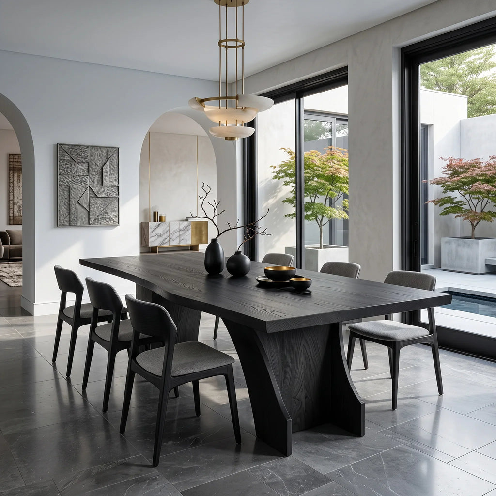 Contemporary Natural Wood Dining Table Geometric Pedestal For Dining Room