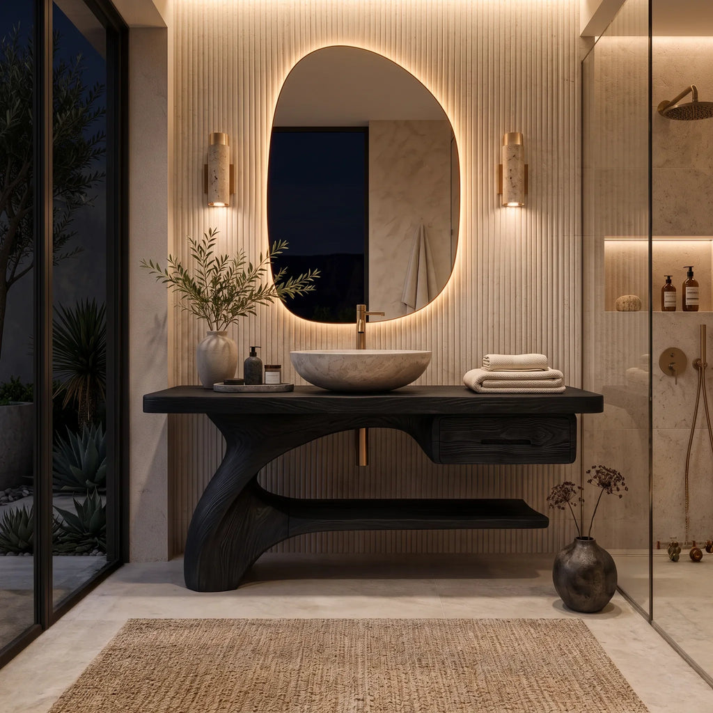 Sculptural Bathroom Vanity Curved Base With Storage For Modern Homes