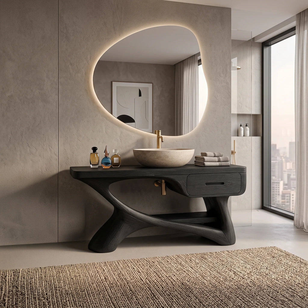 Contemporary Bathroom Vanity Flowing Frame With Drawer For Luxury Ensuite