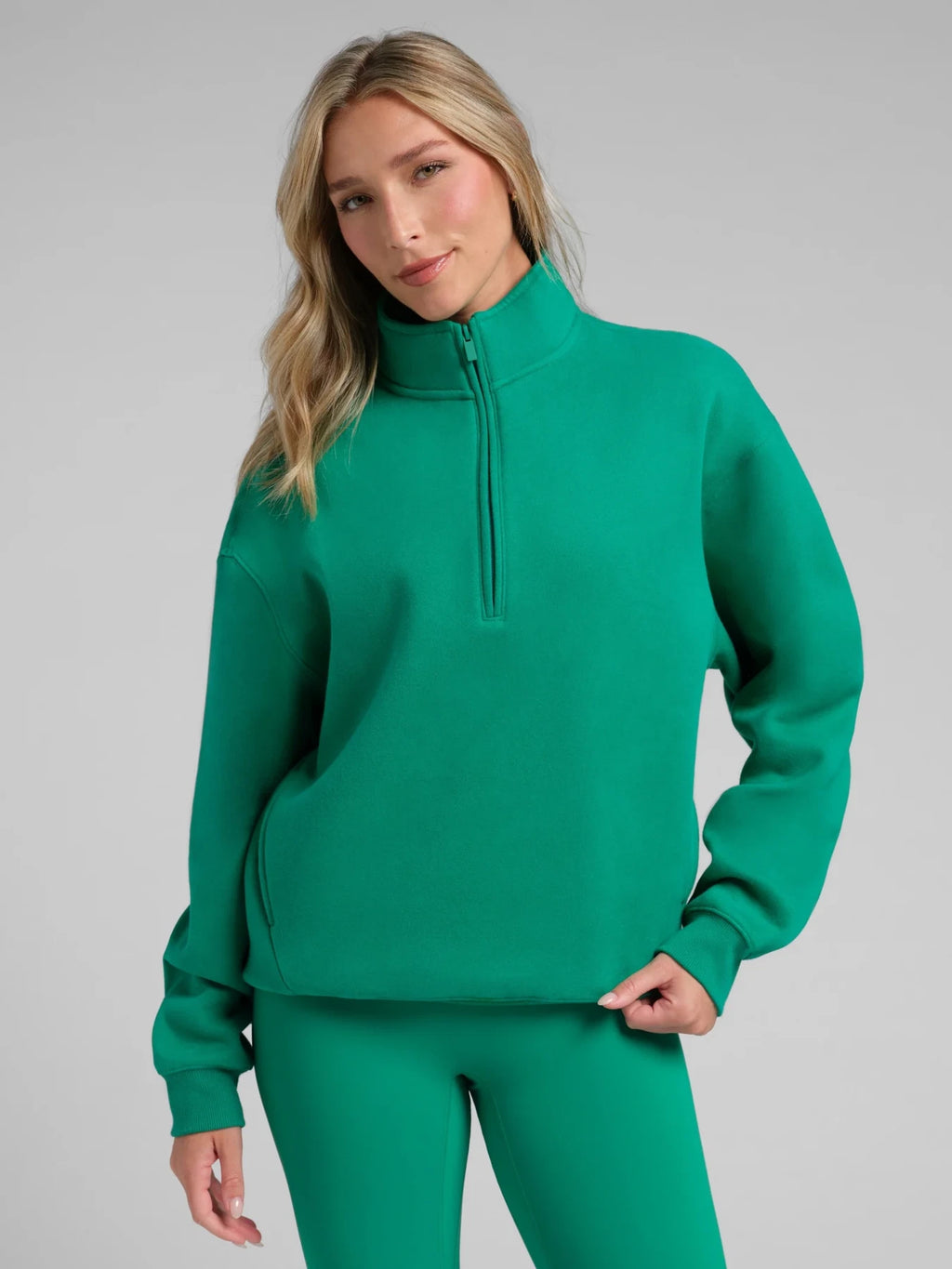 Quarter-Zip Mock Neck Sweatshirt - Green