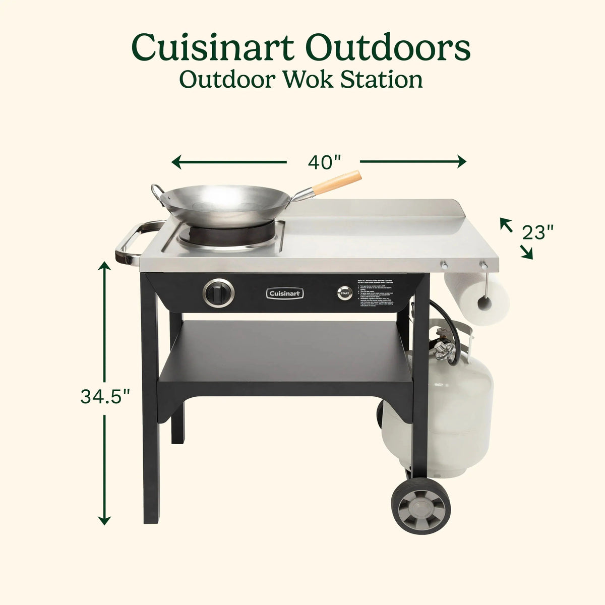 Cuisinart Outdoor Wok Station With Prep Table, 50,000 BTU, 14 inch Carbon Steel Wok - Black