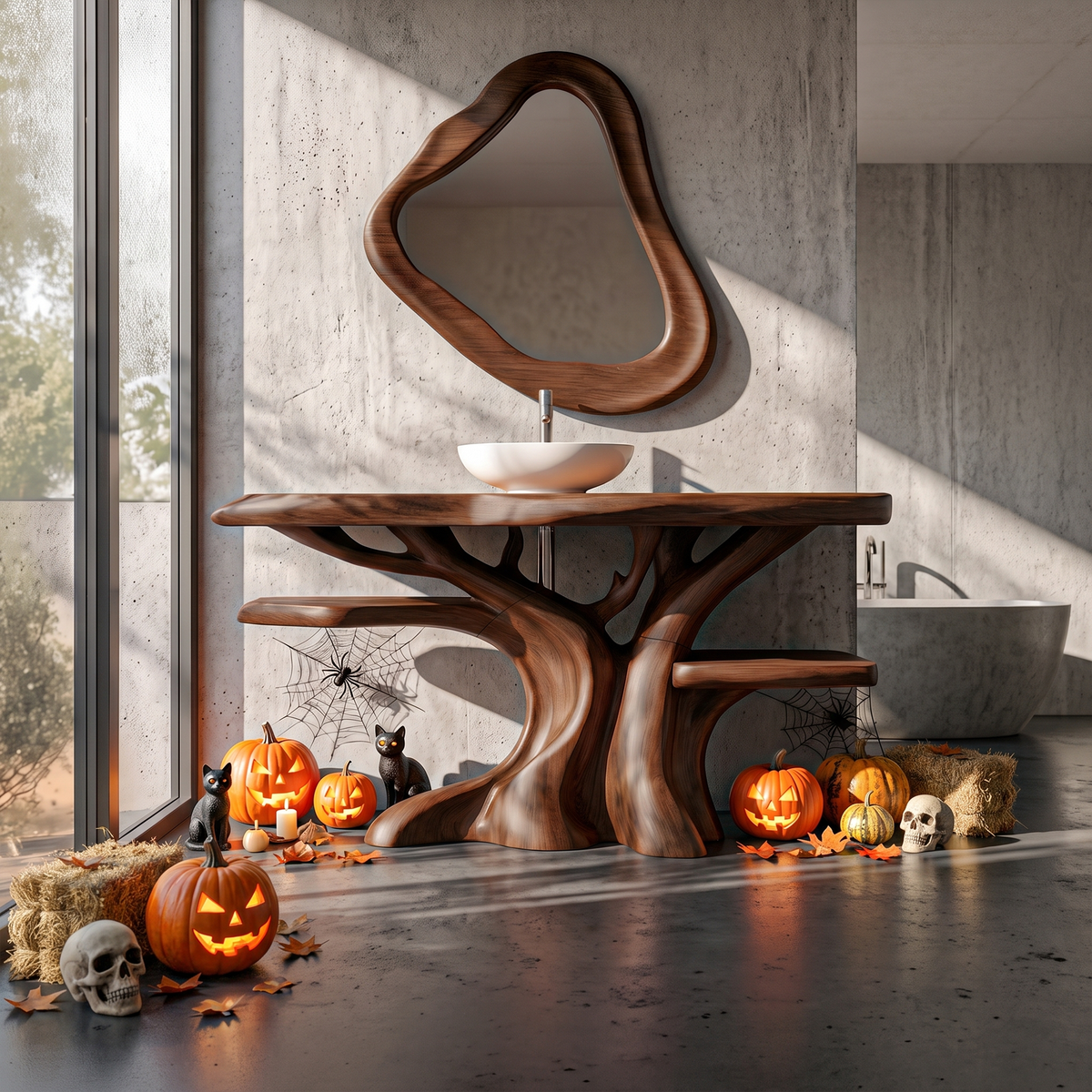Natural Halloween Freestanding Bathroom Vanity With Bottom Storage For Bathroom