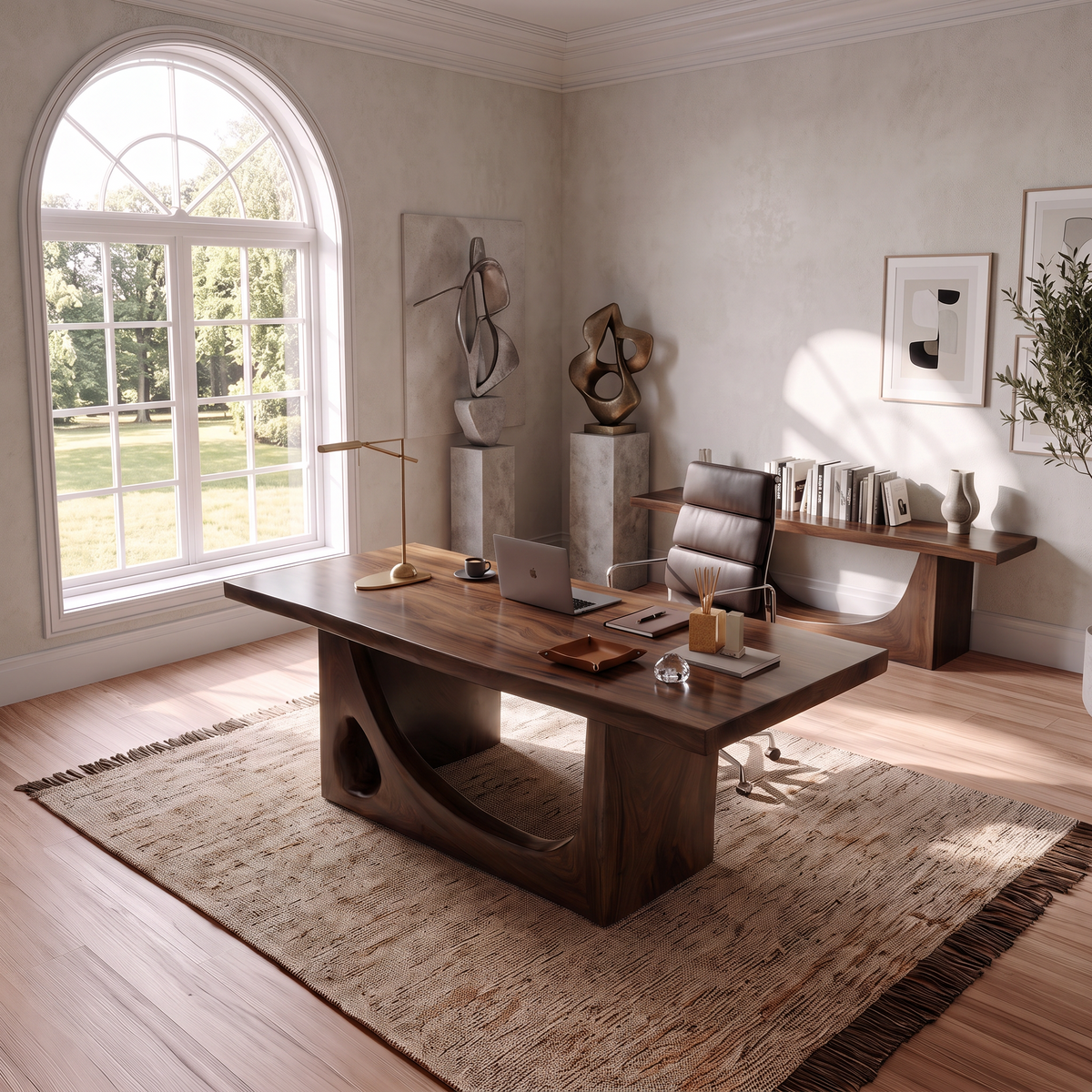 Modern Standing Desk With Natural Grain Surface For Office