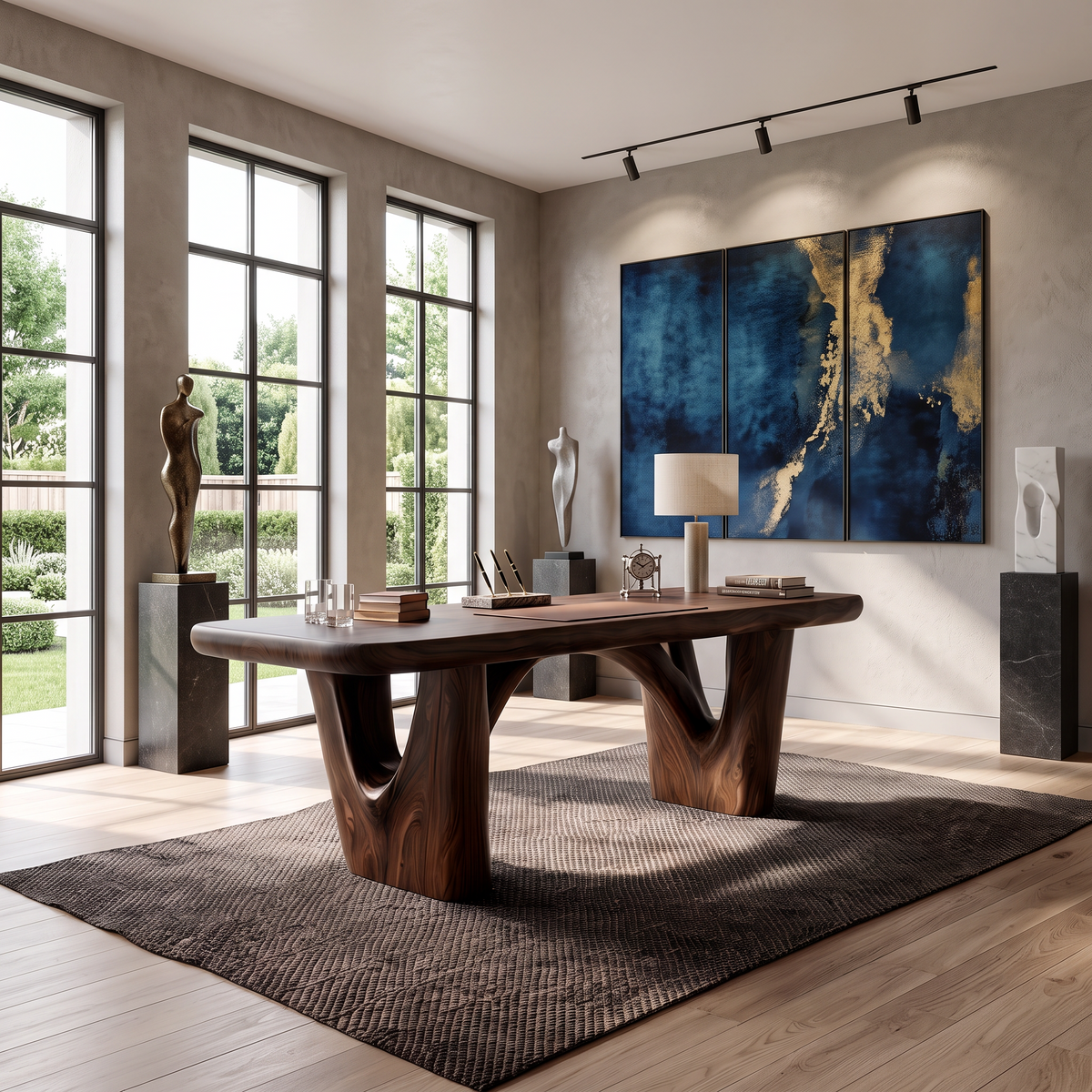 Rustic Writing Desk With Curved Arch Supports For Home Office