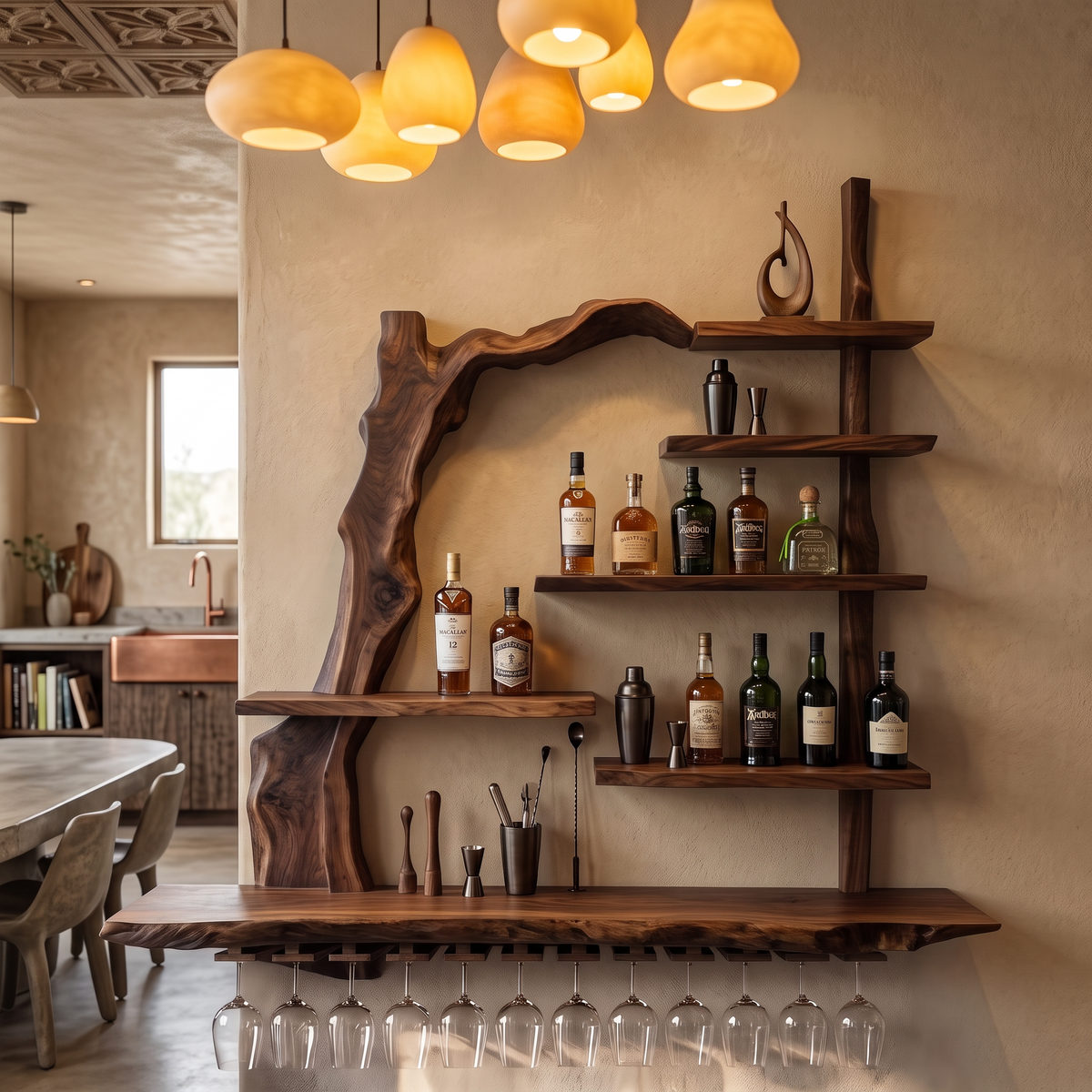 Contemporary Wall Hanging Wine Rack With Artistic Design For Home Bar