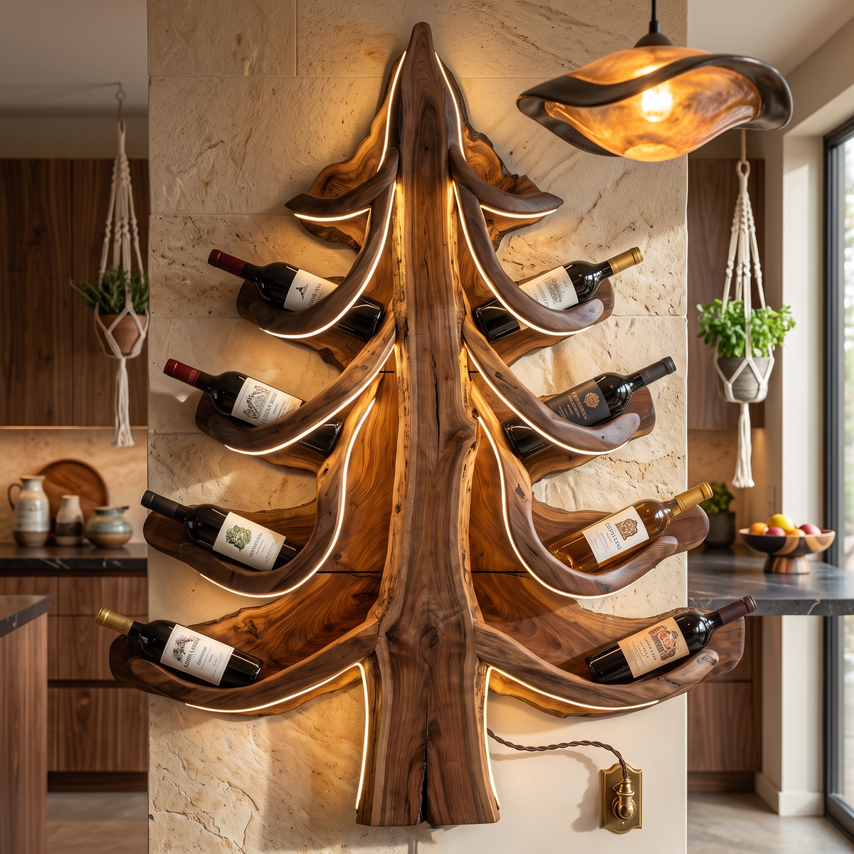 Modern Wine Display Rack With Sculptural Pine Tree Design For Home Bar