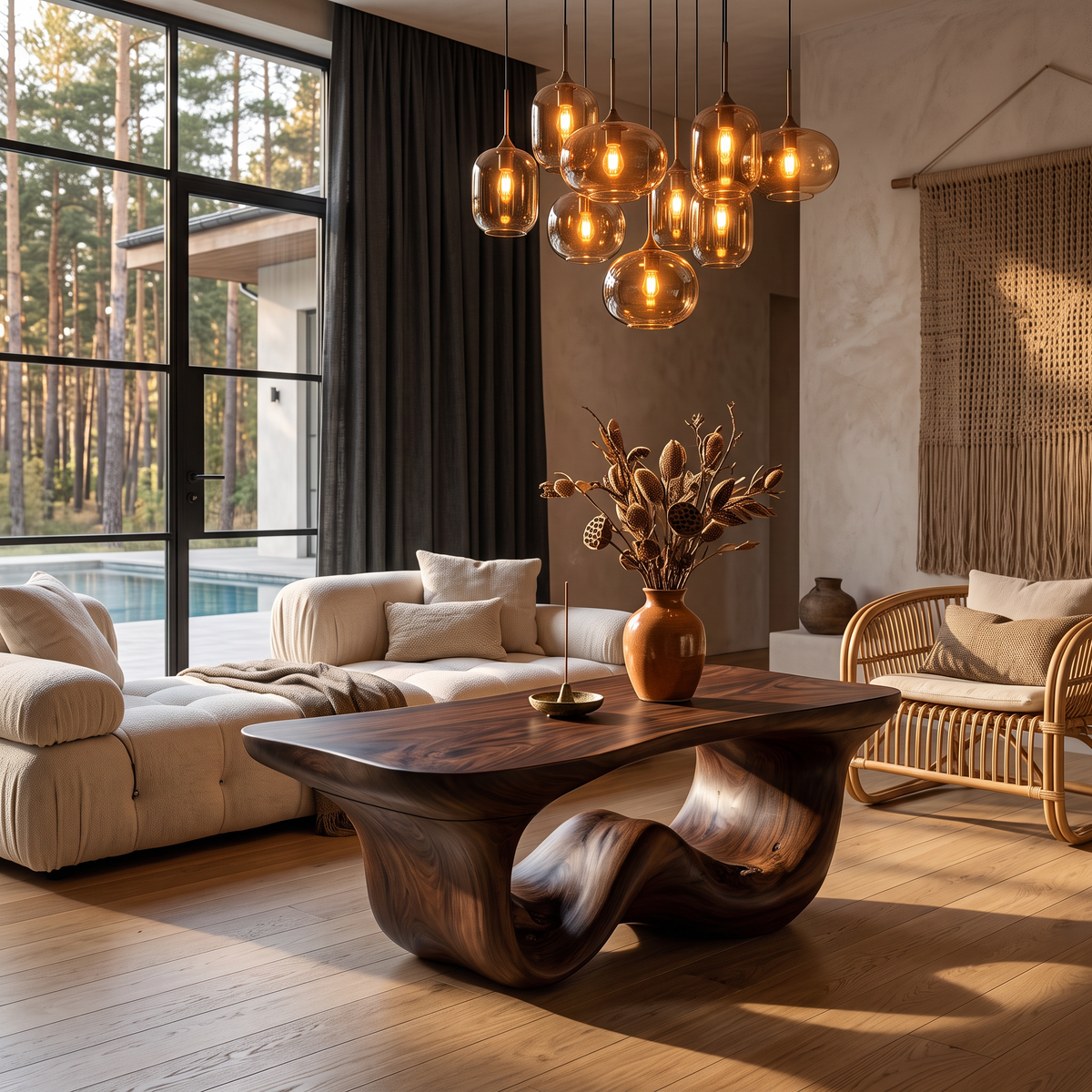 Organic Modern Coffee Table With Seamless Curved Base For Living Room