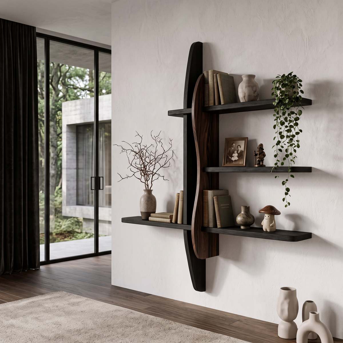 Modern Wall Bookshelf With Asymmetrical Open Shelves For Living Room