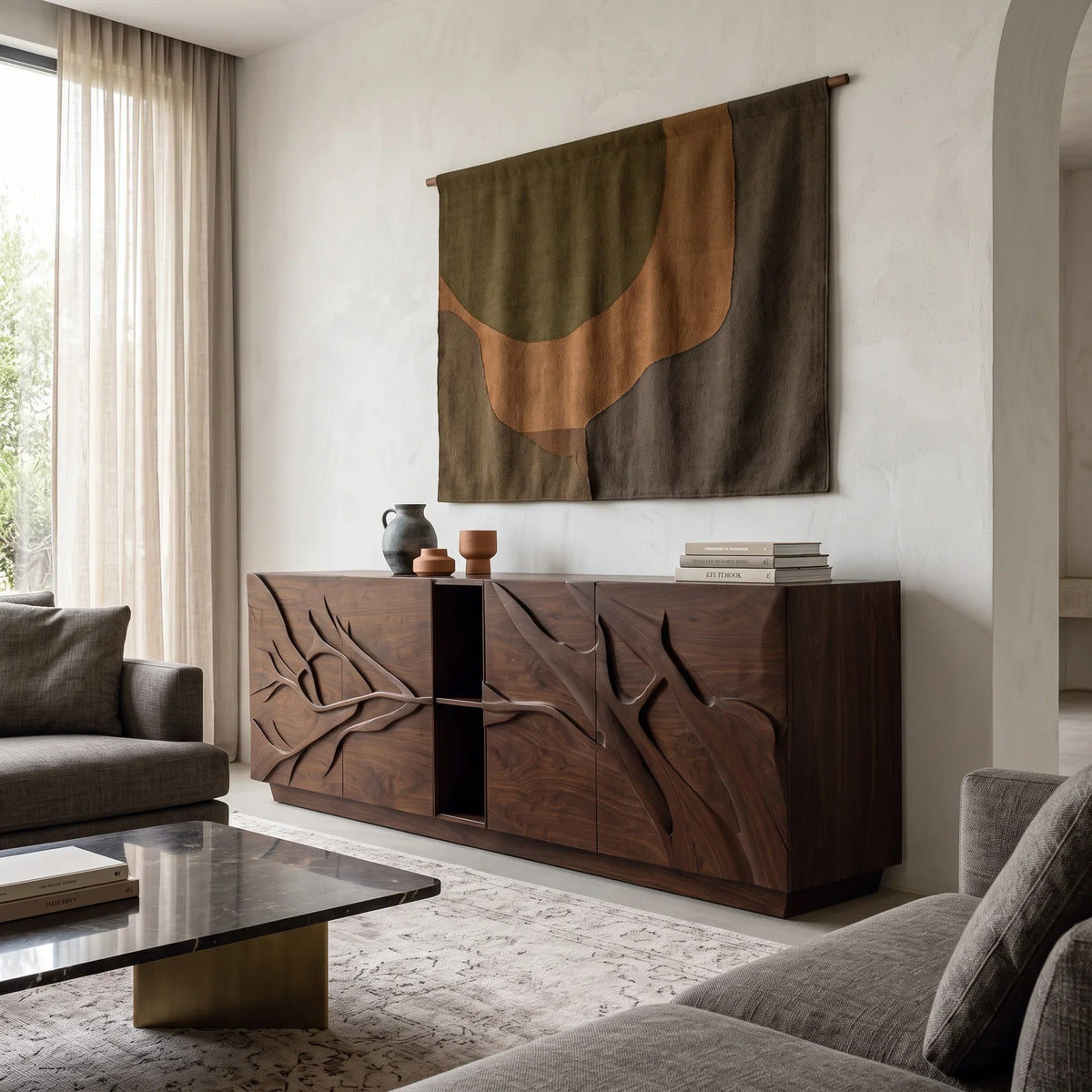 Modern Branch Carved Sideboard For Living Room