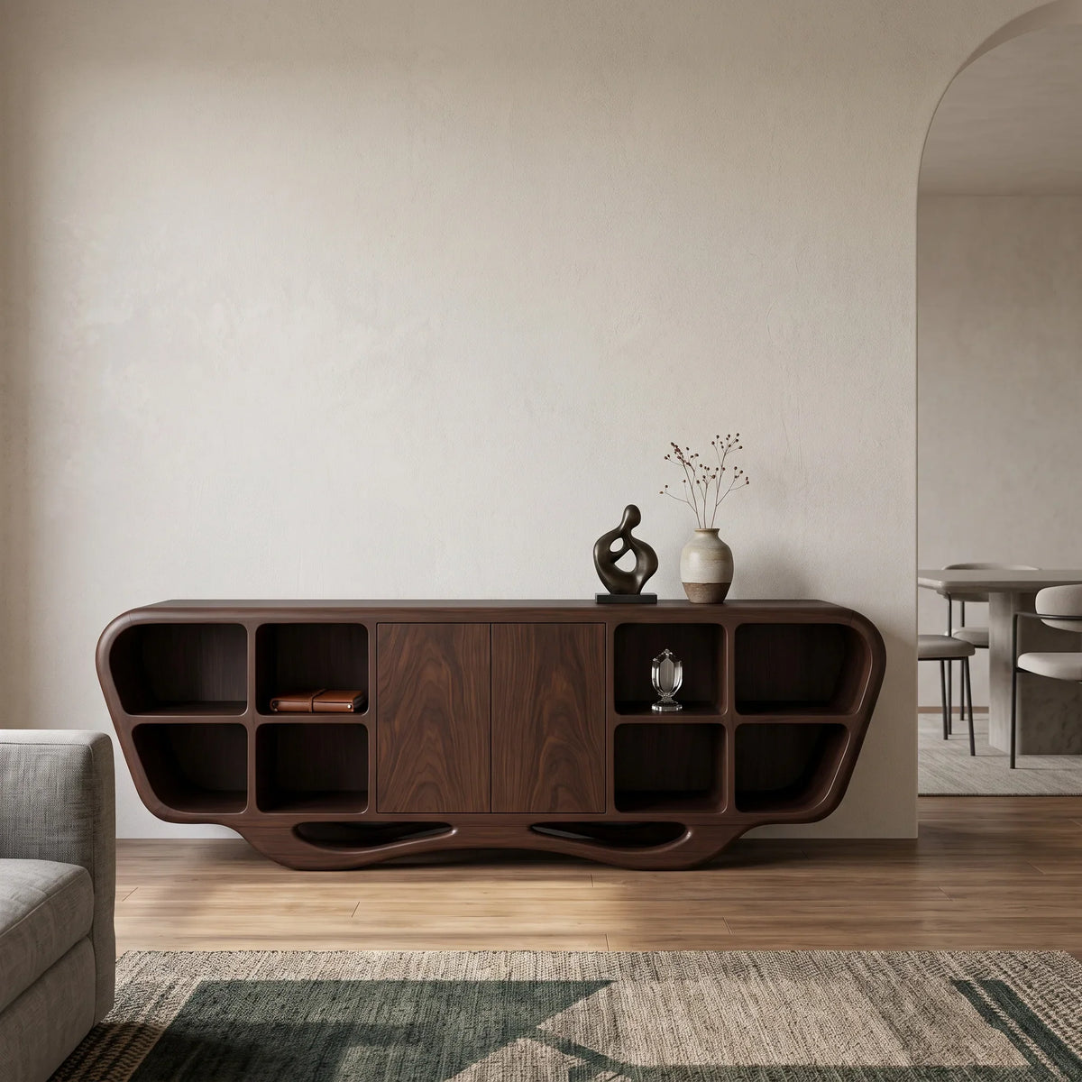 Modern Sculptural Open Shelf Sideboard For Living Room