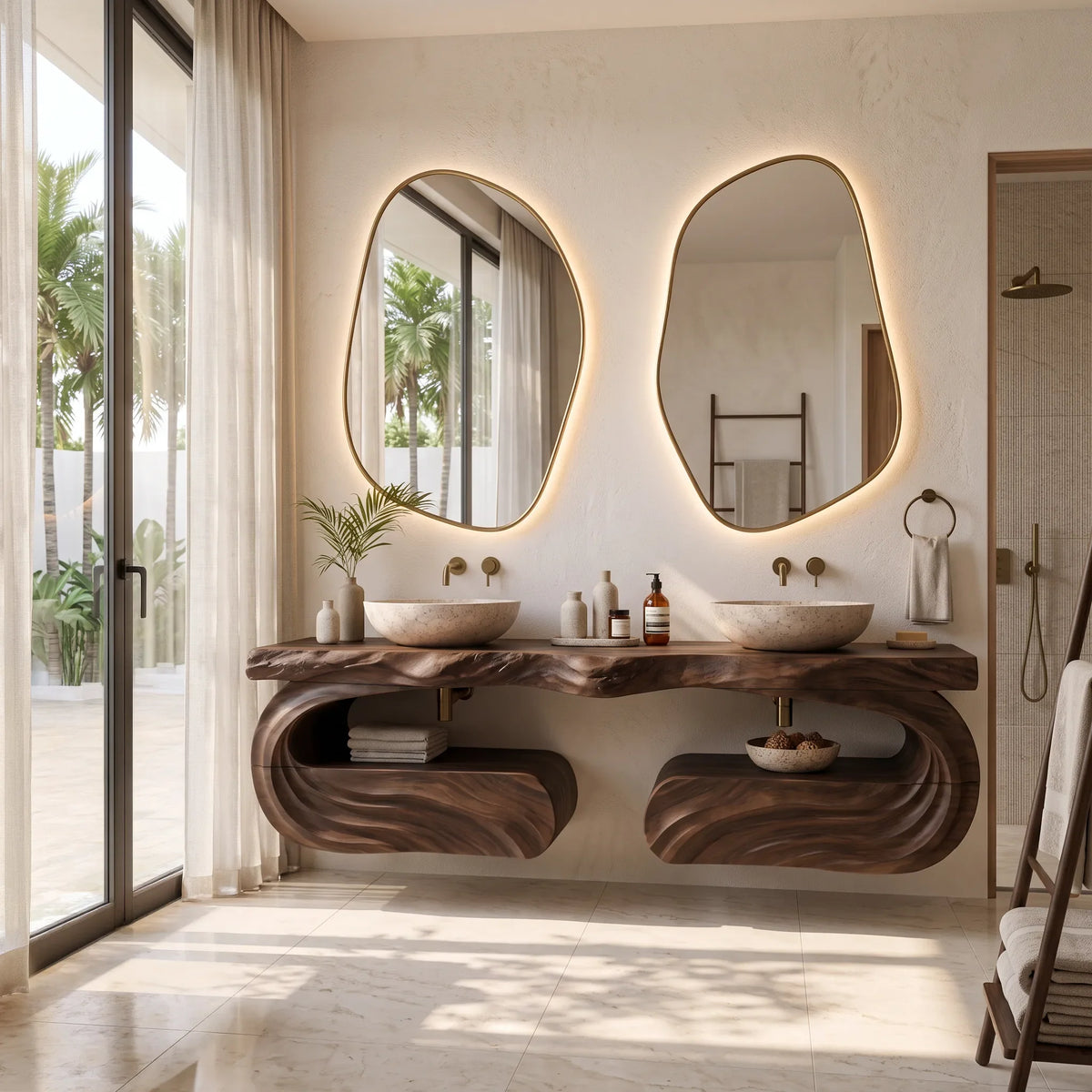 Luxury Floating Bathroom Vanity Wave Carved Cabinet For Modern Ensuite