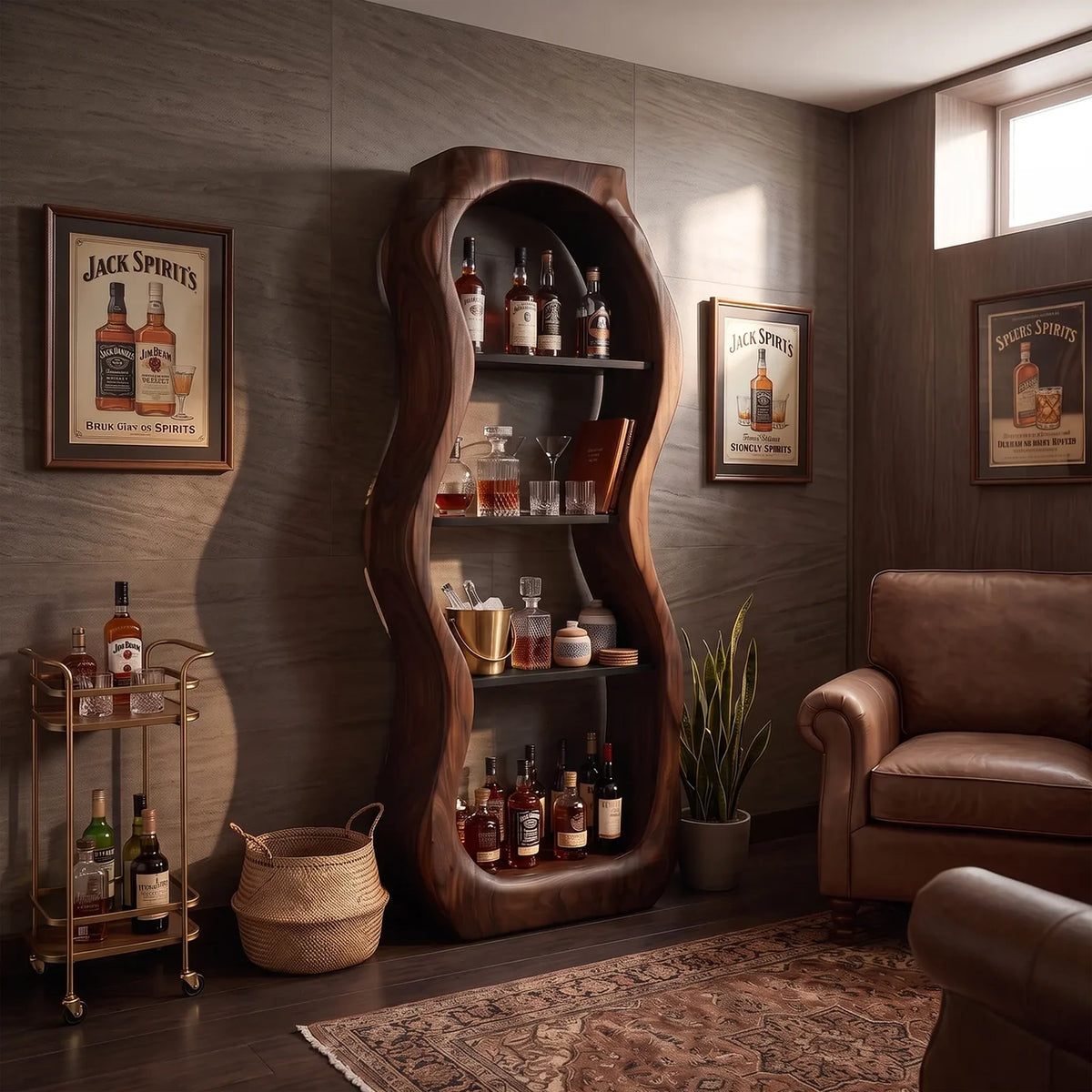 Handcrafted Sculptural Liquor Cabinet Modern Cafe