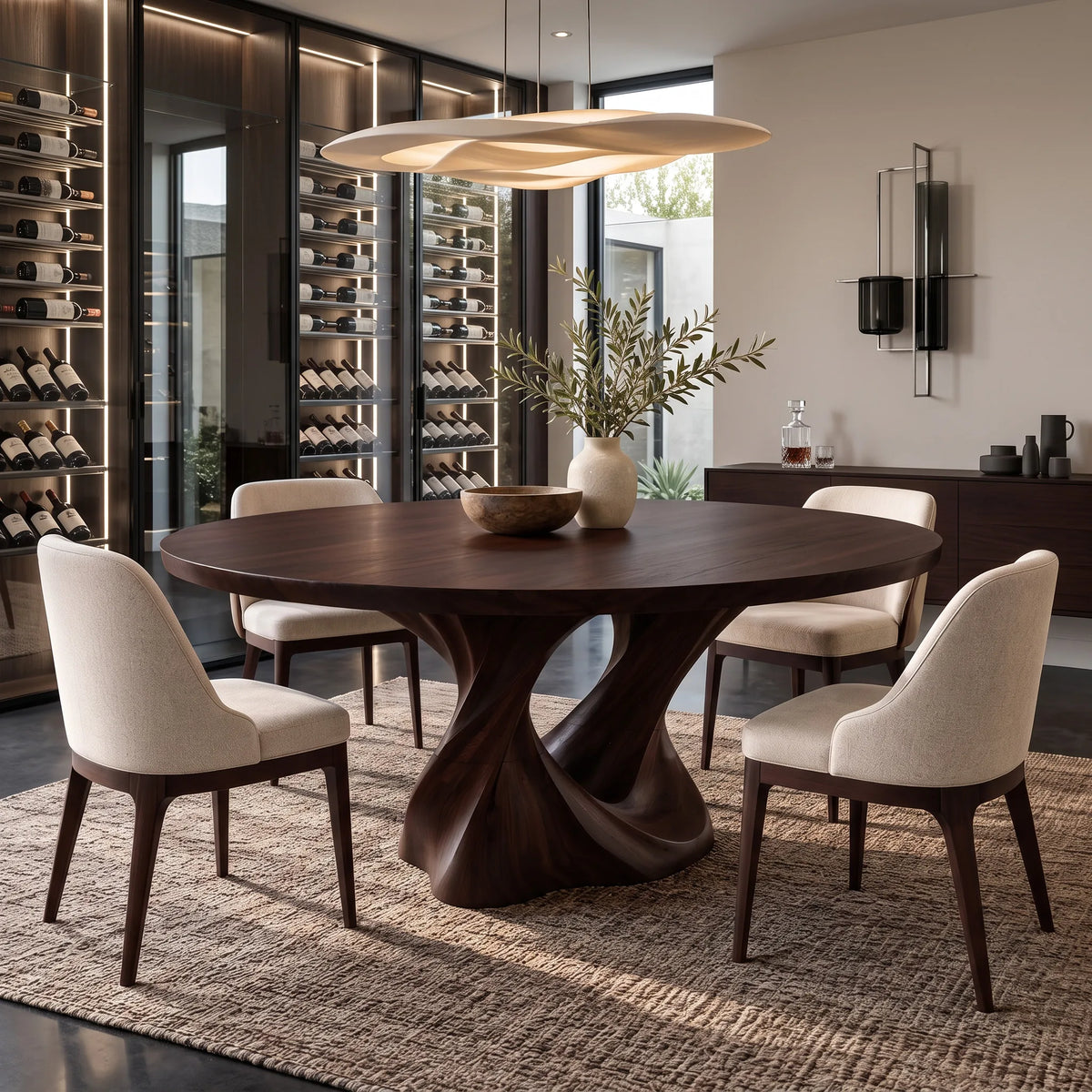 Contemporary Flowing Base Round Dining Table For Dining Room