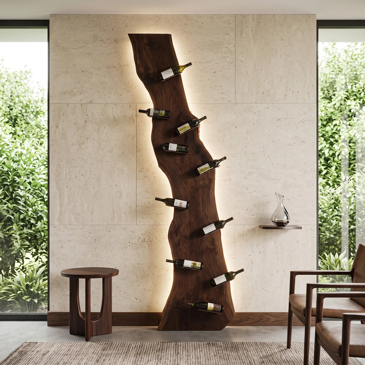 Modern Live Edge Wine Rack For Home Bar