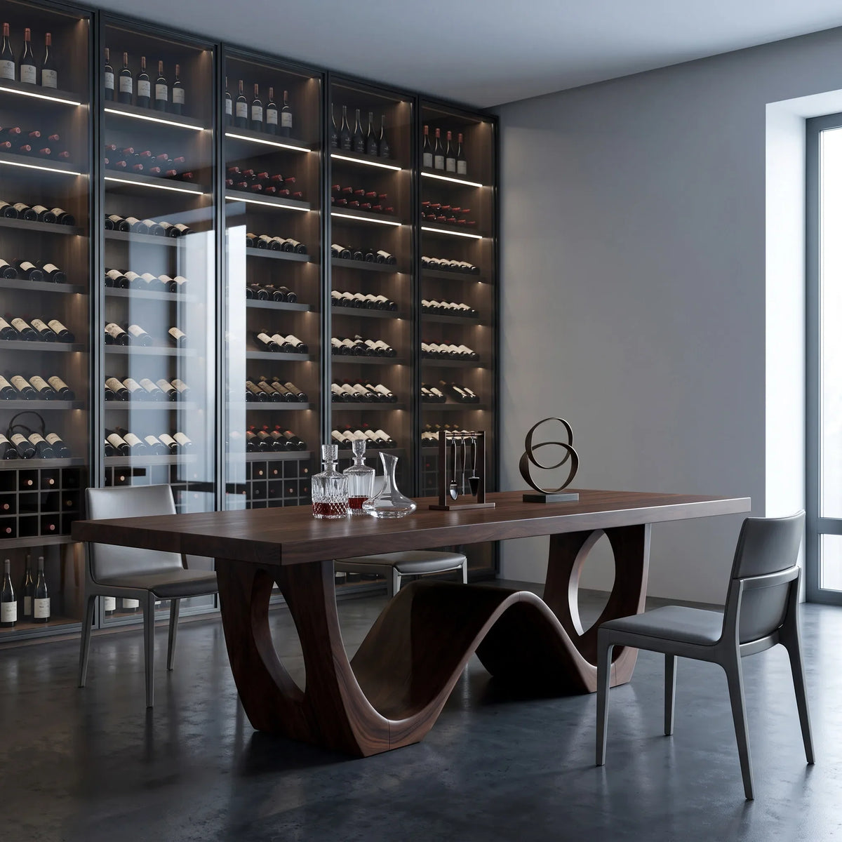 Modern Wood Dining Table Curved Base For Dining Room