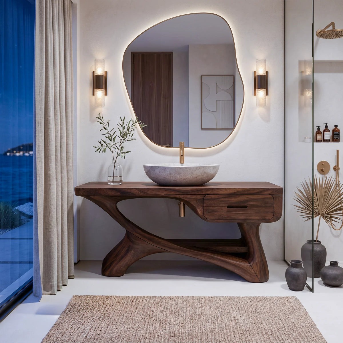 Contemporary Bathroom Vanity Flowing Frame With Drawer For Luxury Ensuite