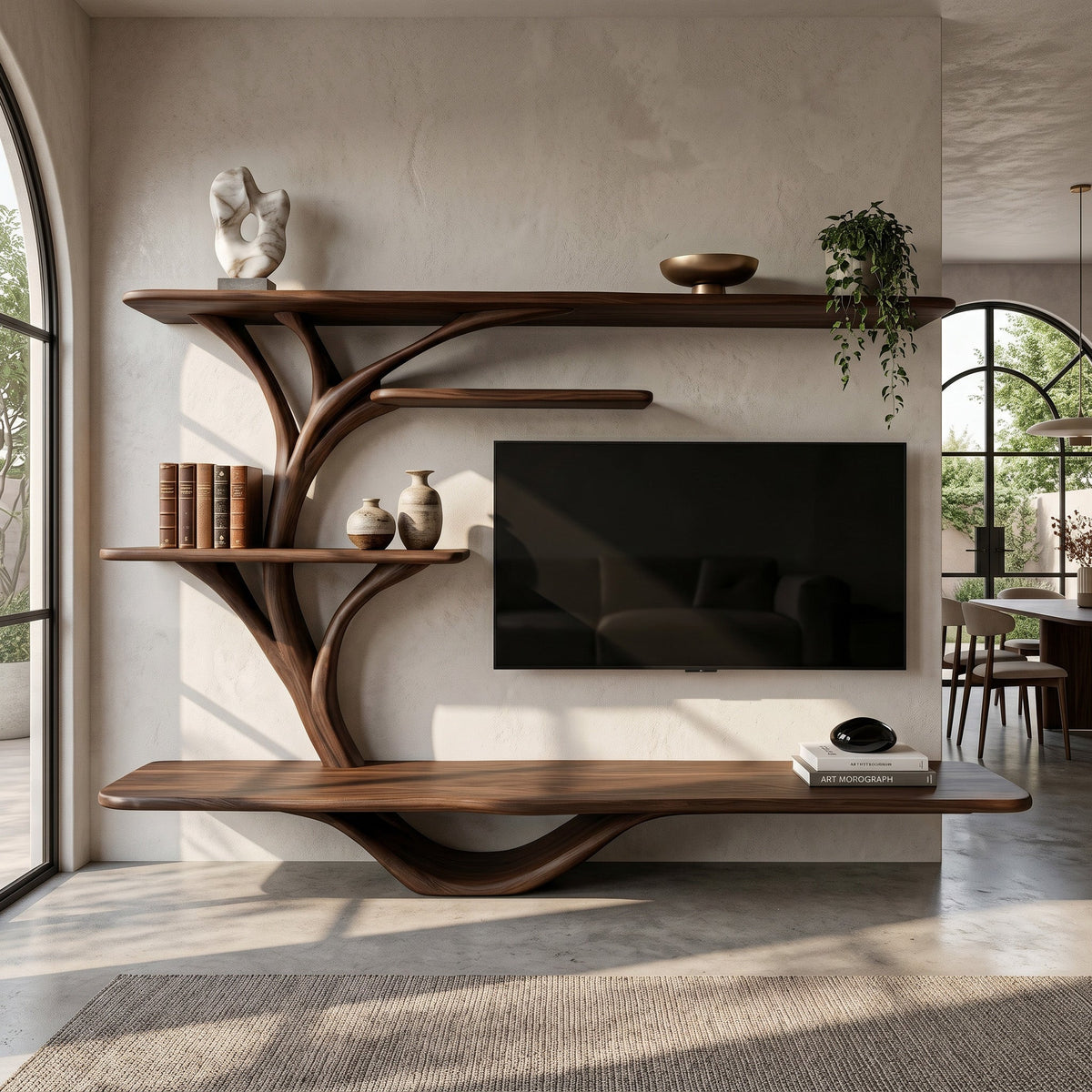 Organic TV Stand With Sculptural Branch Shelves For Living Room