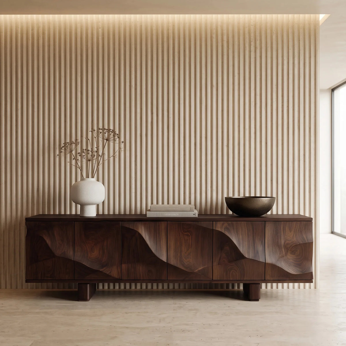 Modern Flowing Carved Sideboard For Living Room