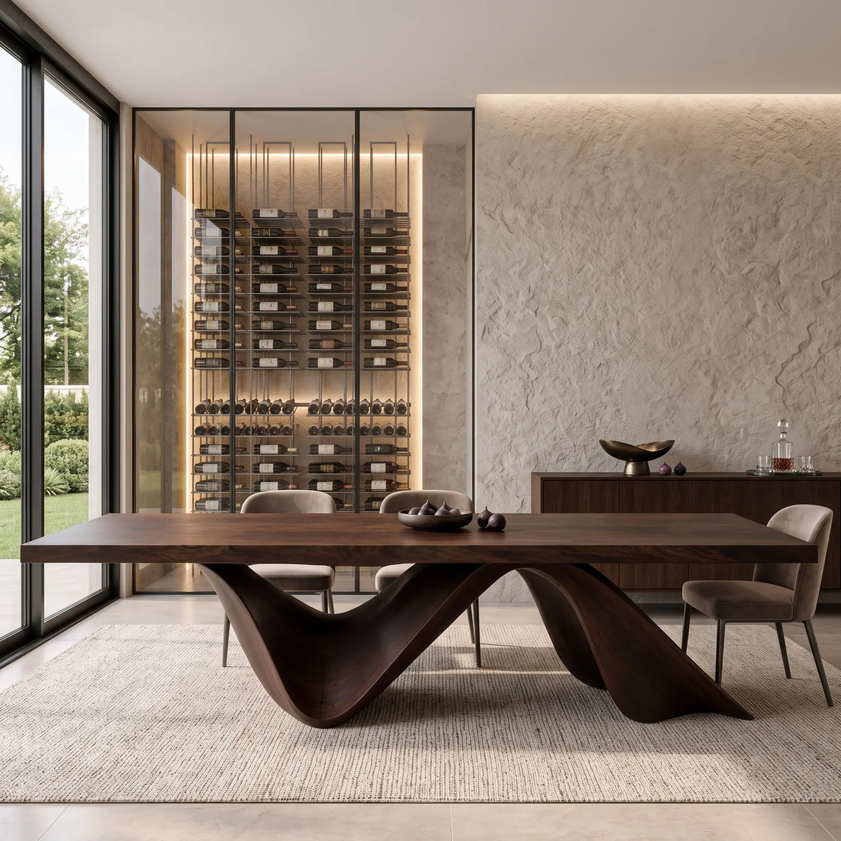 Luxury Natural Wood Dining Table Wave Base For Dining Room
