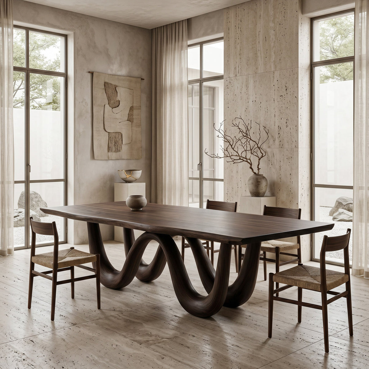 Organic Dining Table With Two Wavy Legs For Dining Room