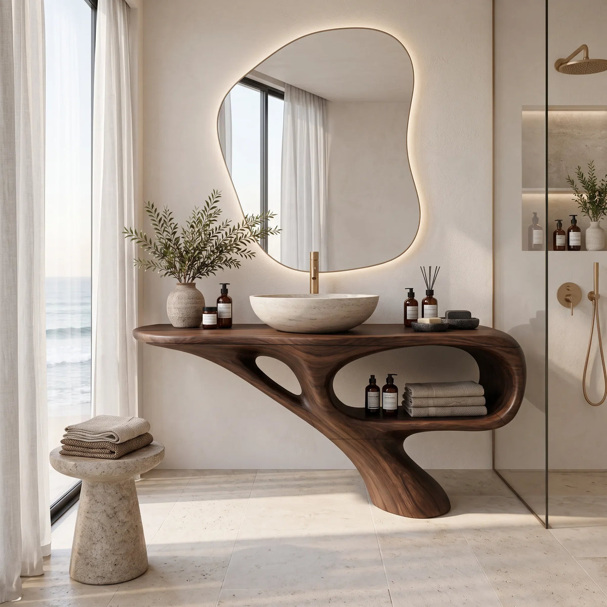 Organic Modern Bathroom Vanity Open Shelf For Spa Bathroom