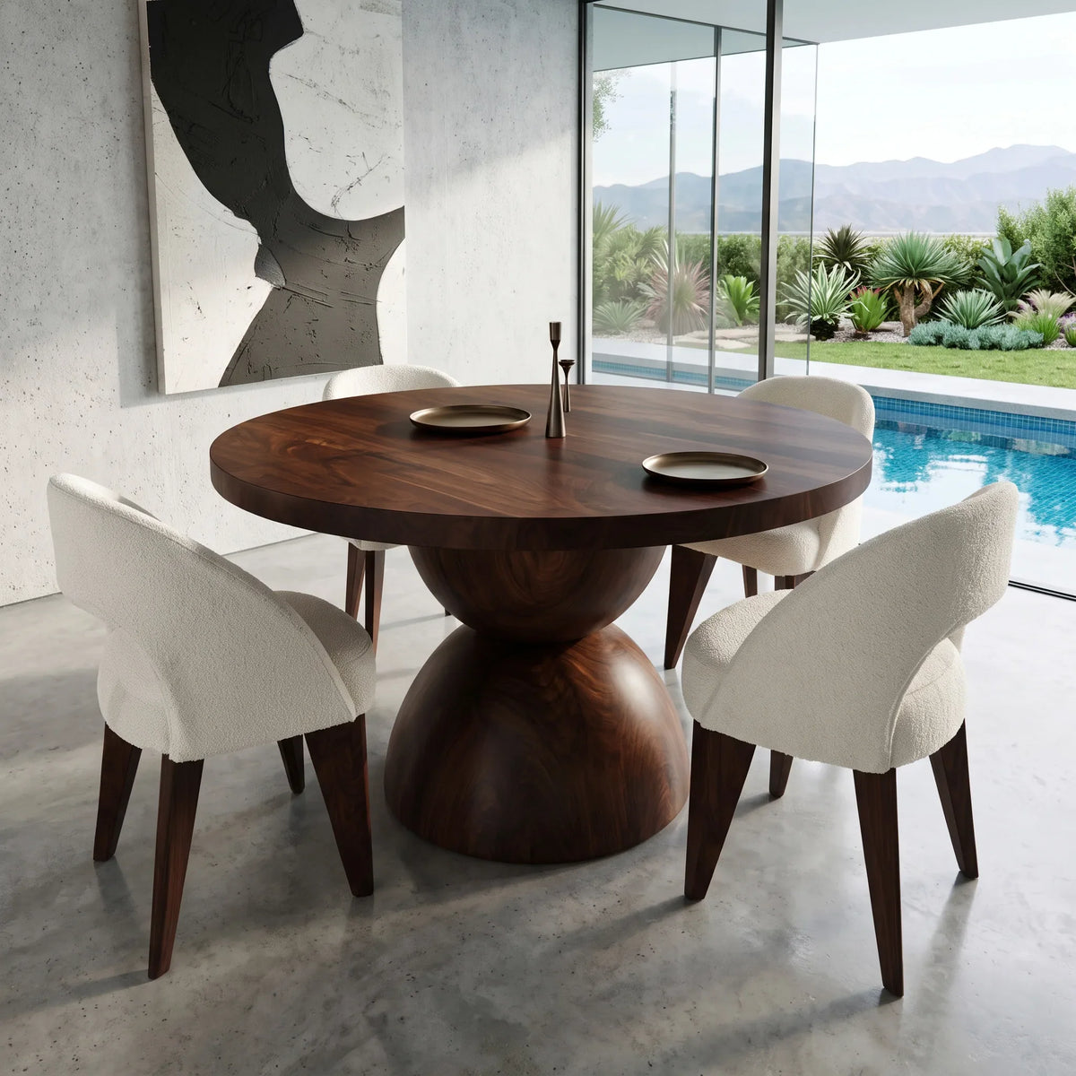 Contemporary Faceted Base Round Dining Table For Dining Room