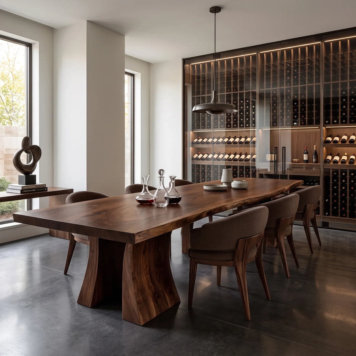 Contemporary Natural Wood Dining Table Sculptural Pedestal For Dining Room