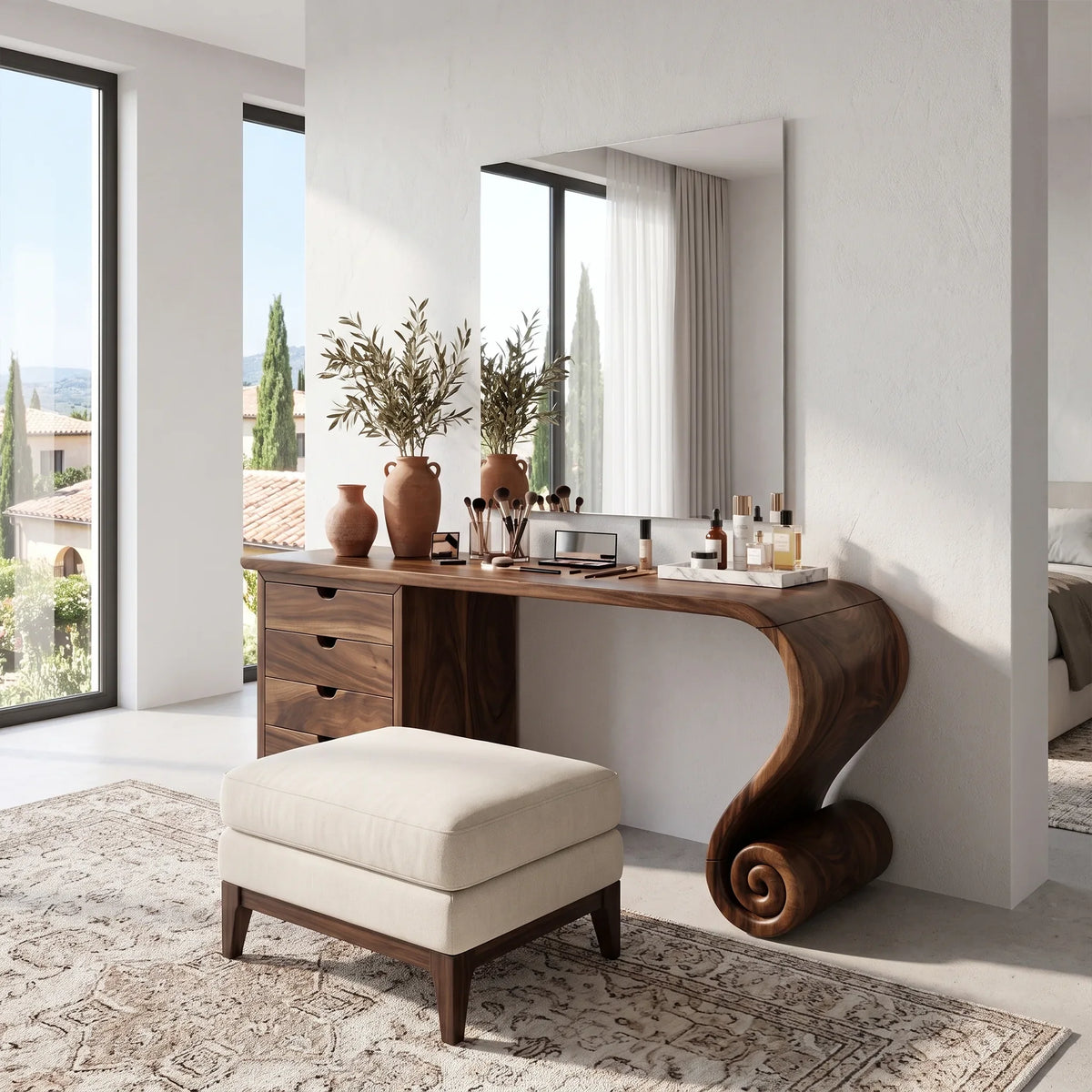 Charming Modern Vanity Desk Makeup Vanity Spiral Leg Drawers For Bedroom