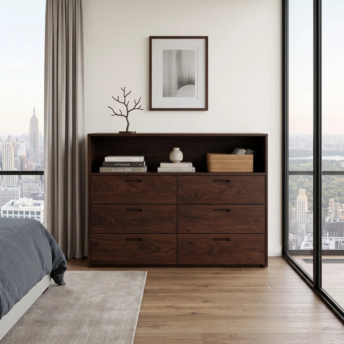 Contemporary Storage Dresser With Open Shelves For Bedroom