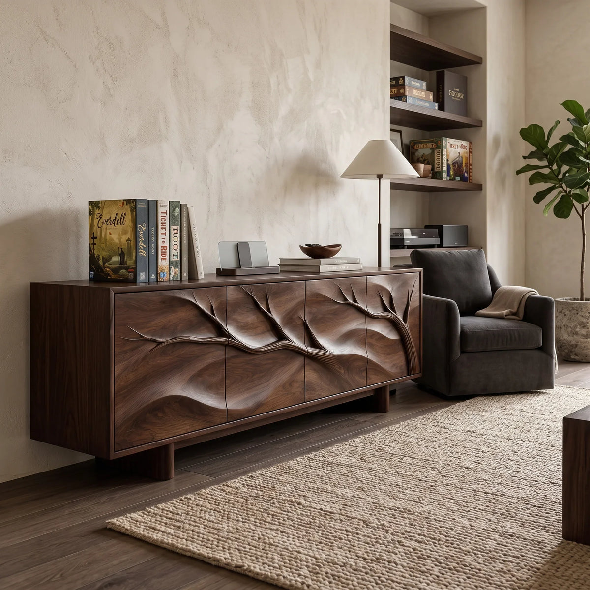Contemporary Branch Carved Sideboard For Dining Room