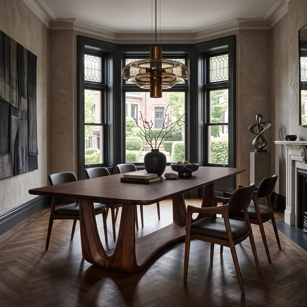 Modern Wood Dining Table Sculptural Base For Dining Room