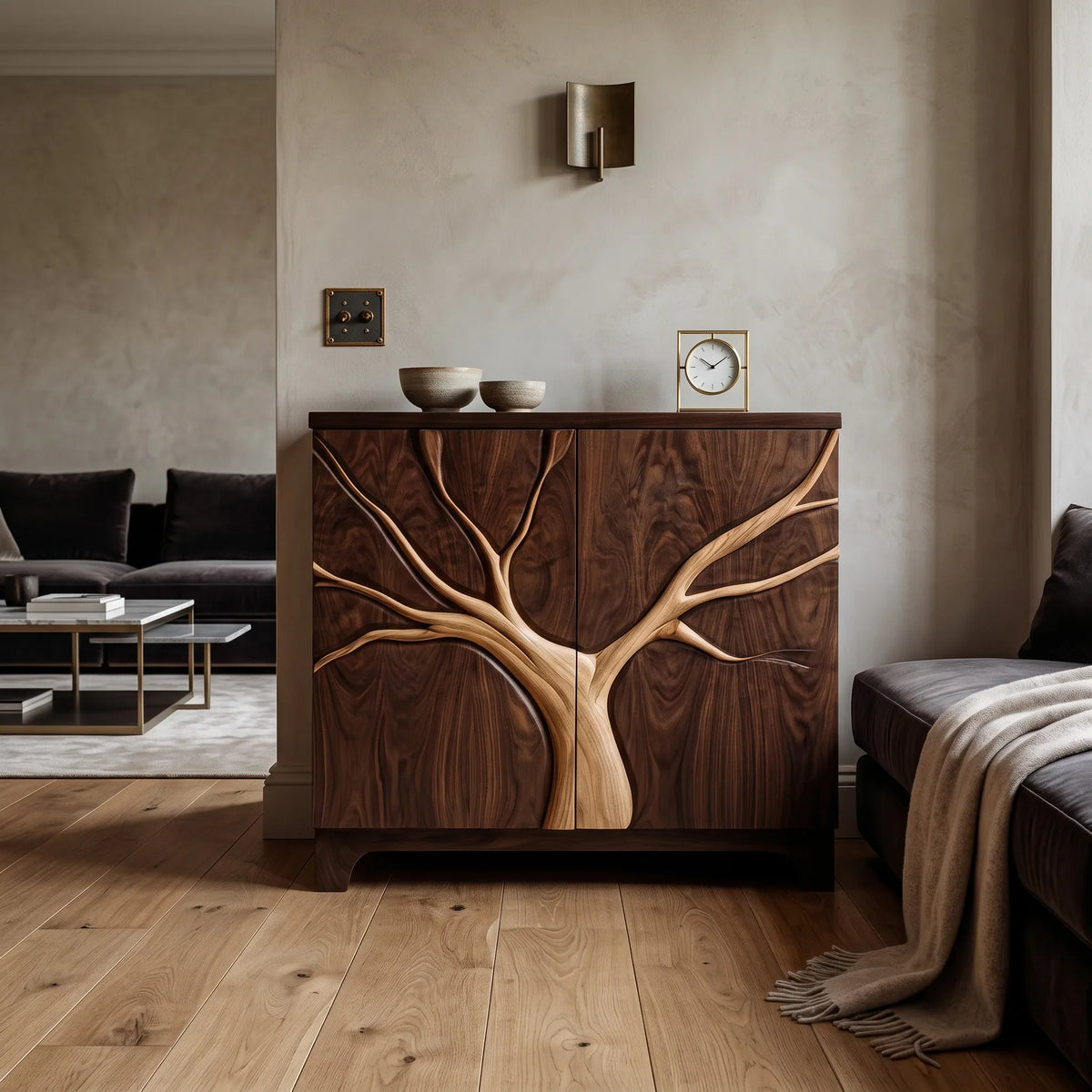 Contemporary Tree Carved Cabinet For Foyer