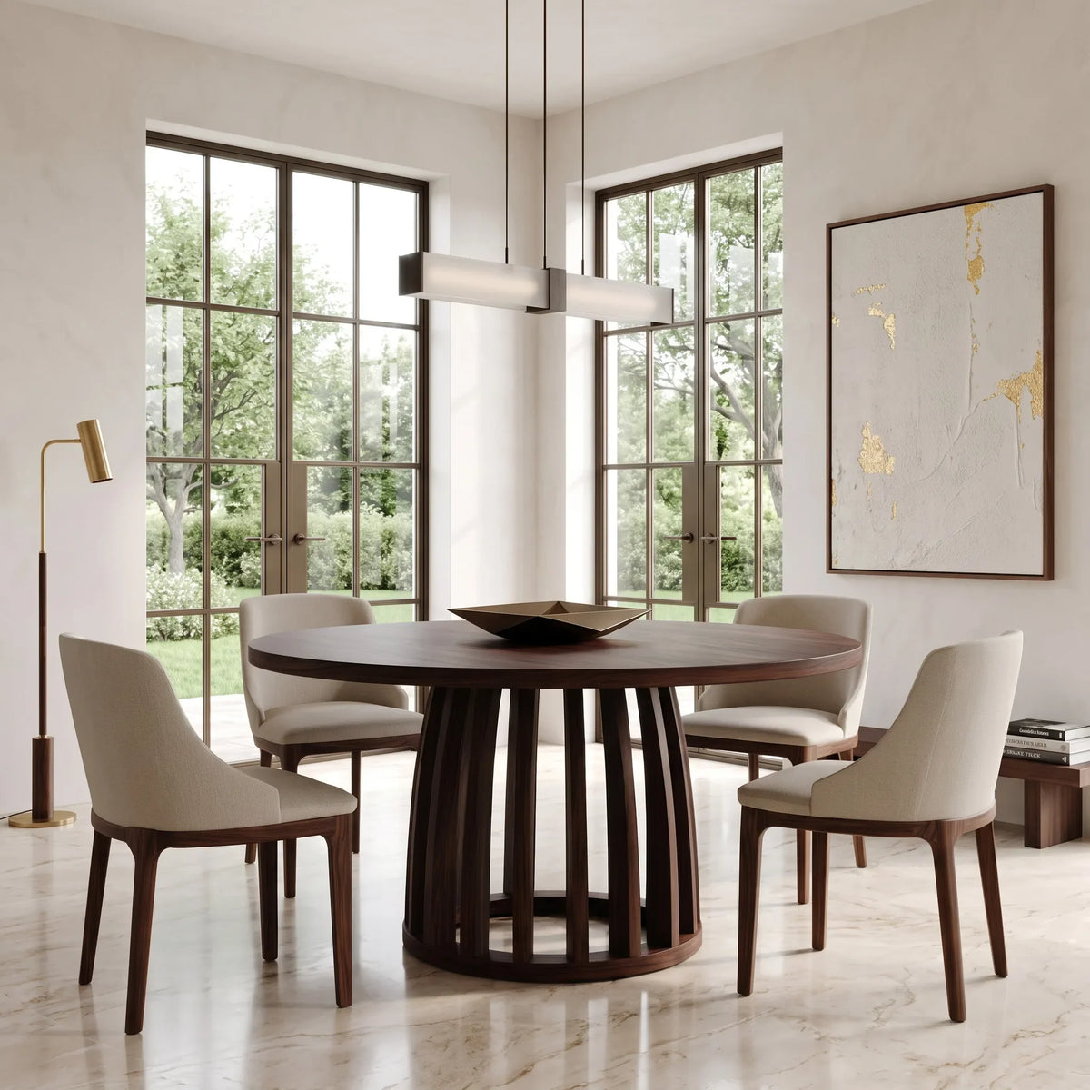 Modern Ribbed Base Round Dining Table For Dining Room