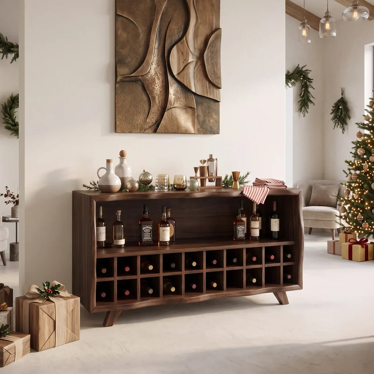 Rustic Christmas Wine Storage Cabinet Modern Dining Room