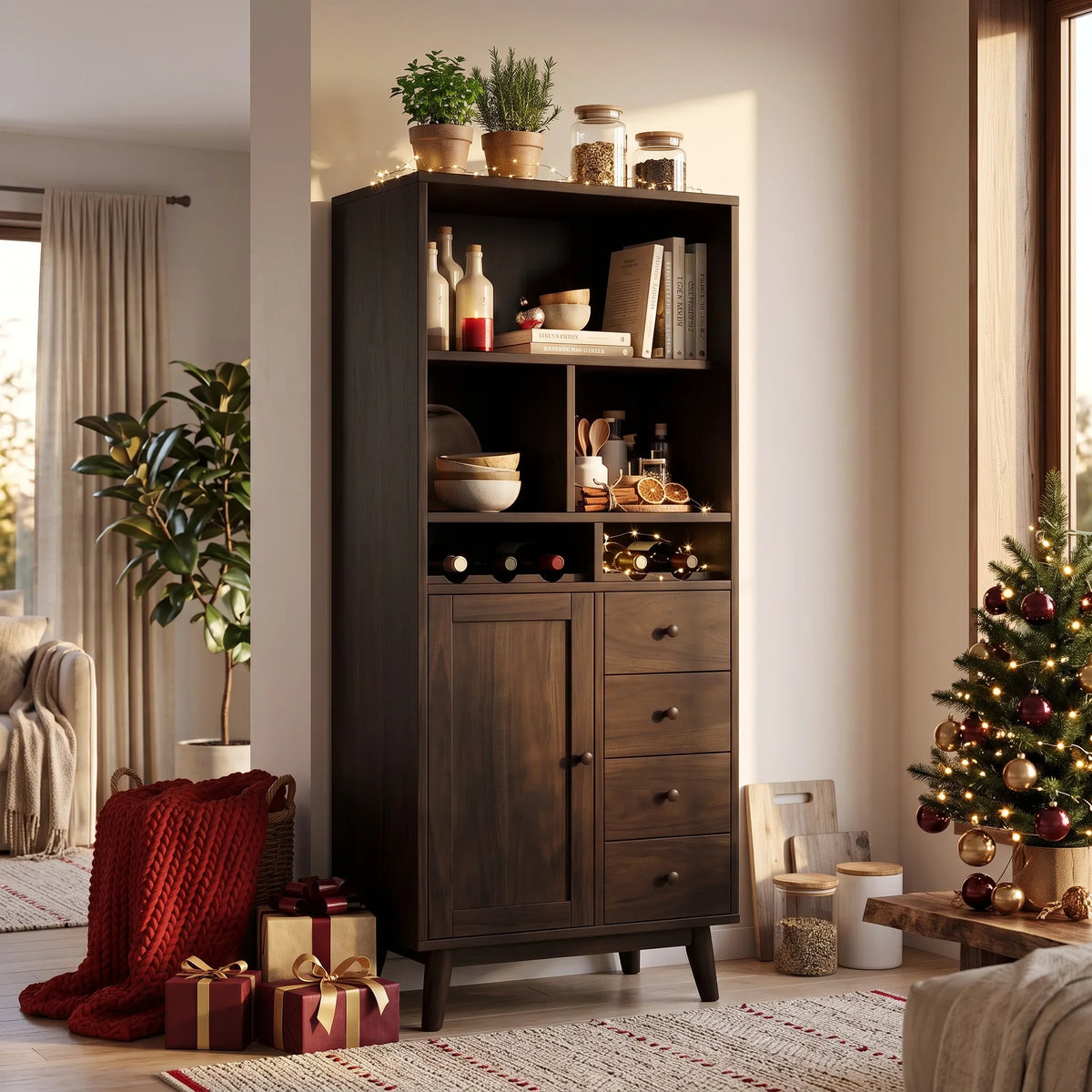 Mid Century Home Bar Cabinet Christmas Living Room