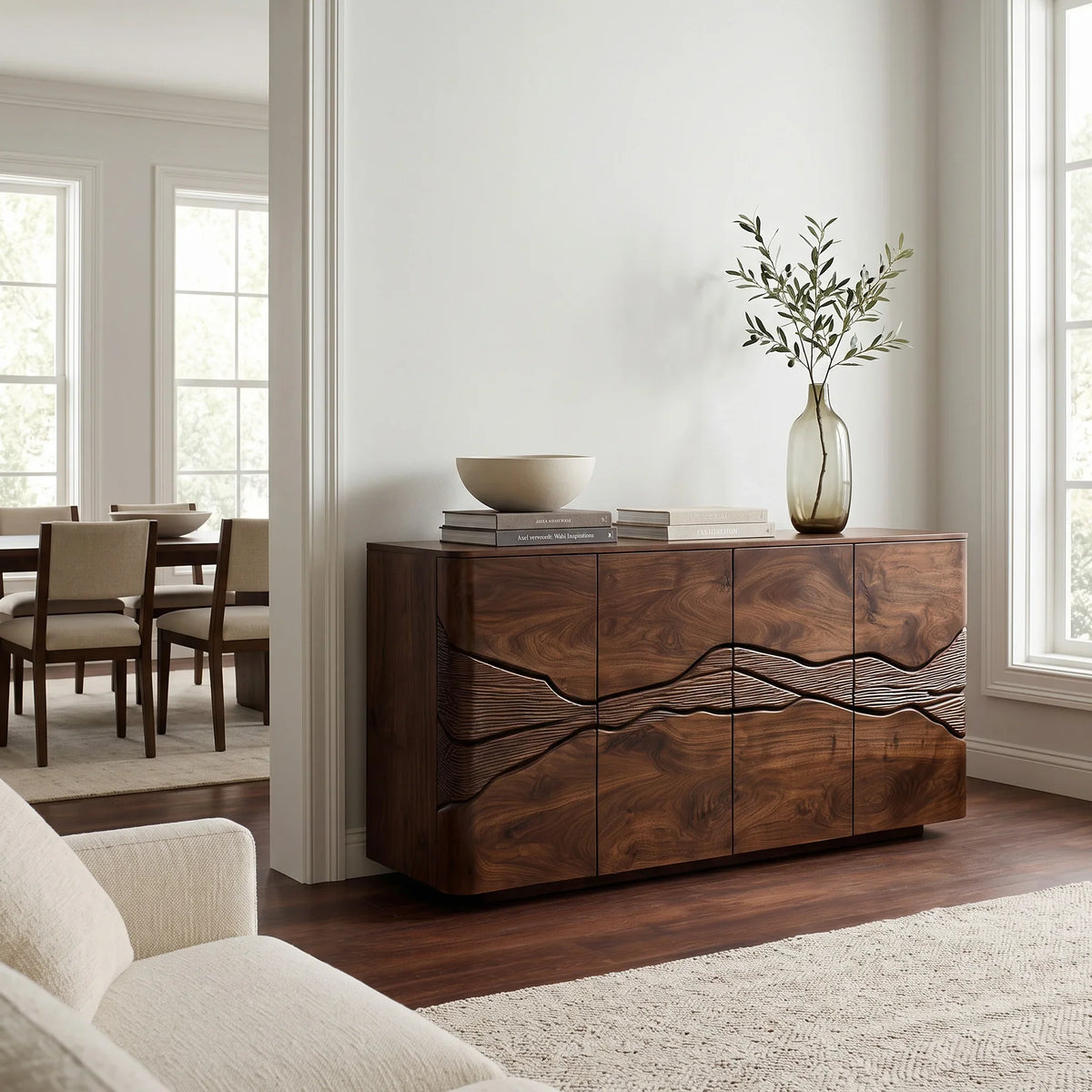 Modern Landscape Carved Sideboard For Dining Area