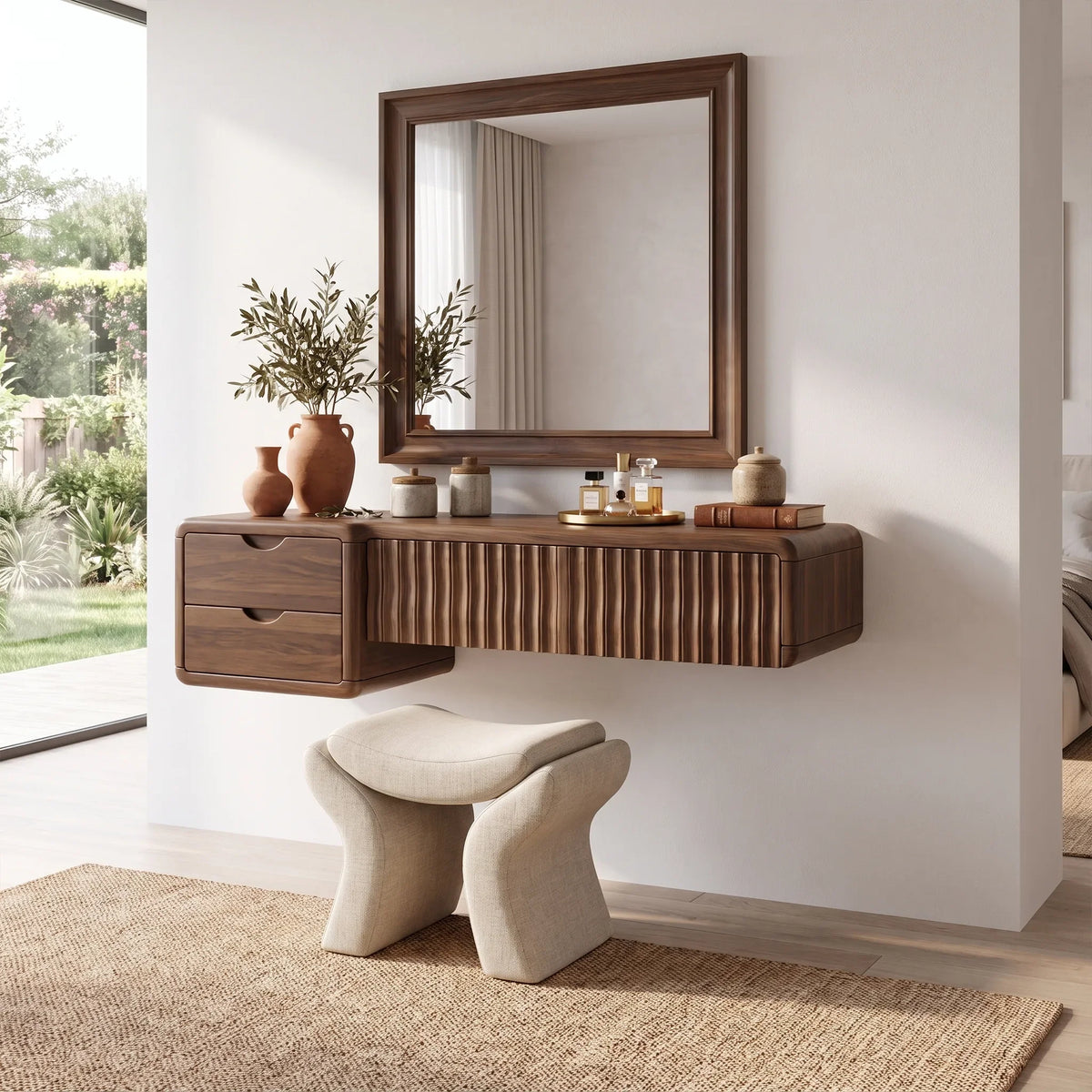 Refined Small Makeup Vanity Beauty Vanity Desk Floating Drawers For Dressing Room