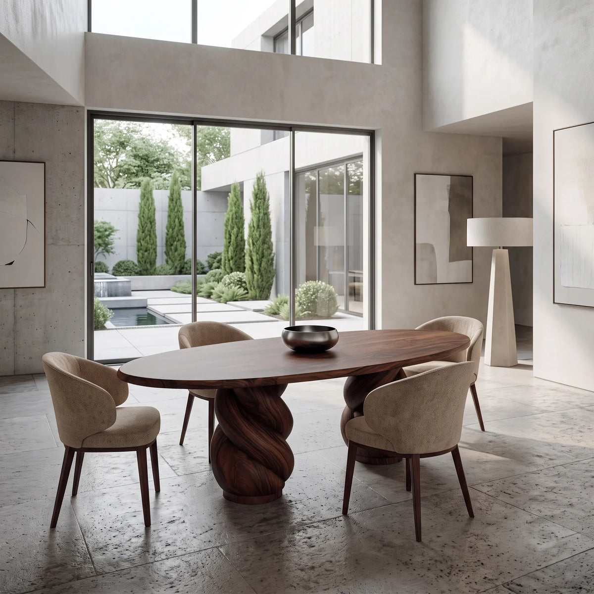 Modern Natural Wood Dining Table Twisted Pedestal For Dining Room