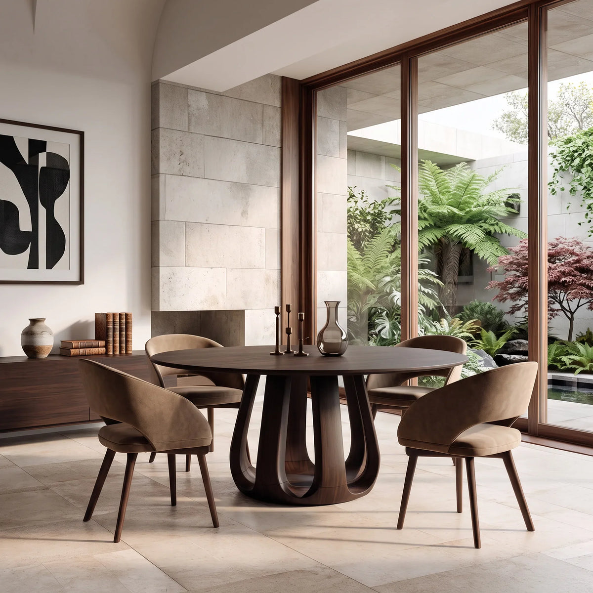 Contemporary Column Base Round Dining Table For Dining Room