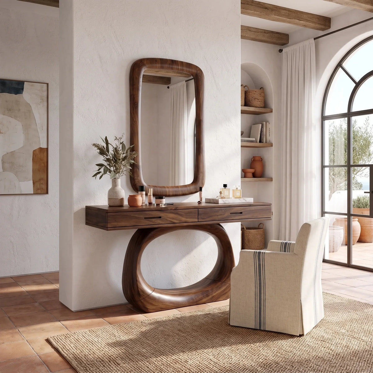Calm Makeup Vanity Desk Bedroom Vanity Oval Pedestal Base For Dressing Room