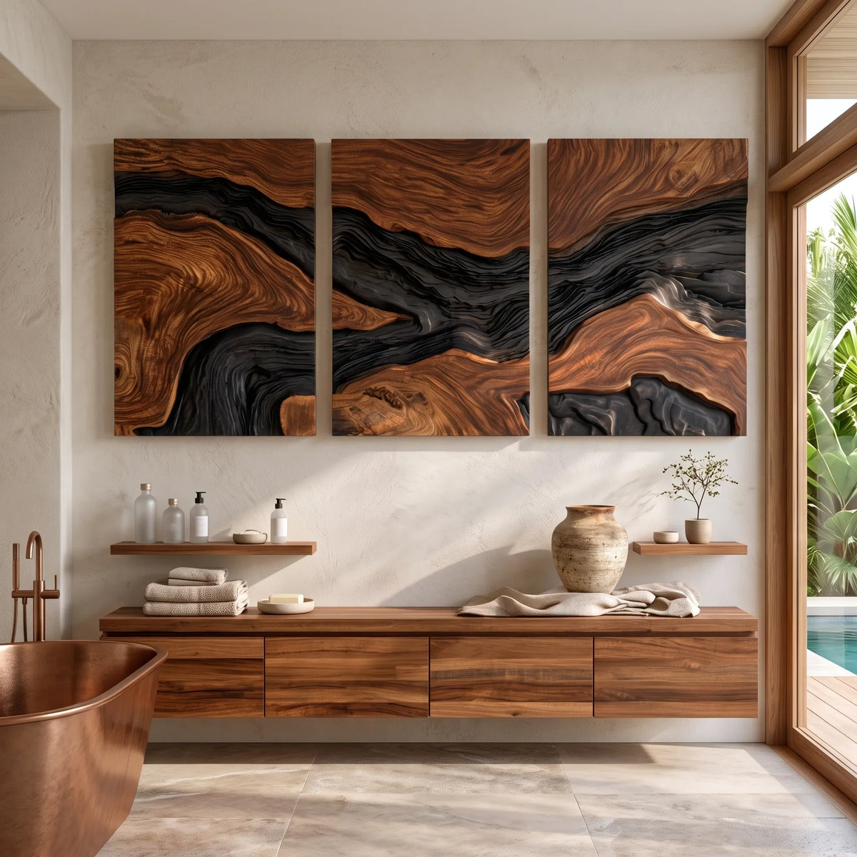 Handcrafted Mountain River Triptych Wall Art Modern Entryway