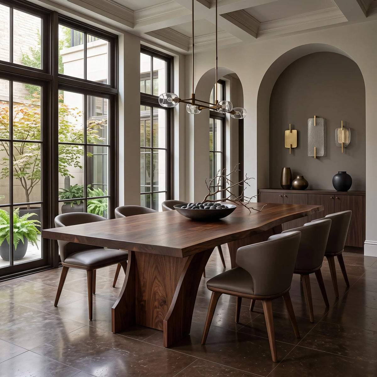 Contemporary Natural Wood Dining Table Geometric Pedestal For Dining Room