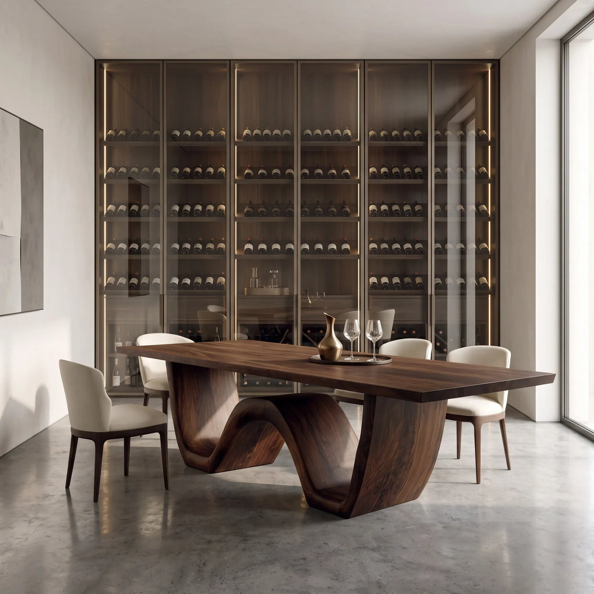 Contemporary Wooden Dining Table Sculptural Wave Base For Dining Room