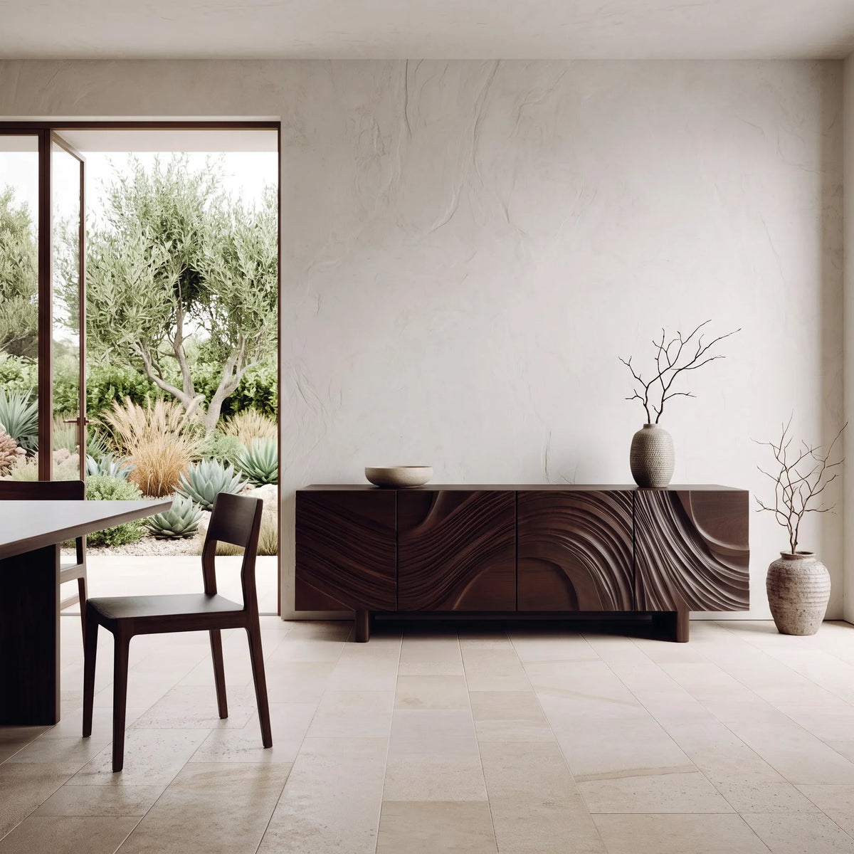 Contemporary Ripple Carved Sideboard For Entryway