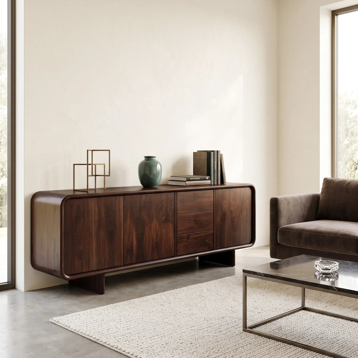 Contemporary Rounded Storage Sideboard For Living Room