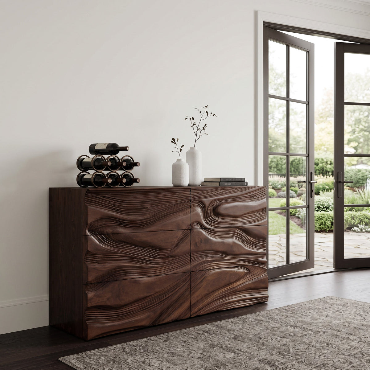 Contemporary Sculptural Carved Dresser For Living Room